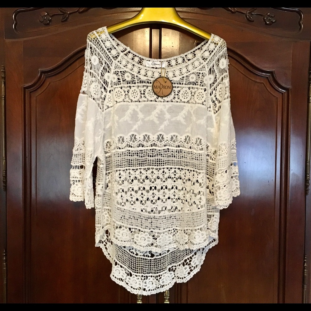 Soft white crocheted top (or swimsuit cover up)